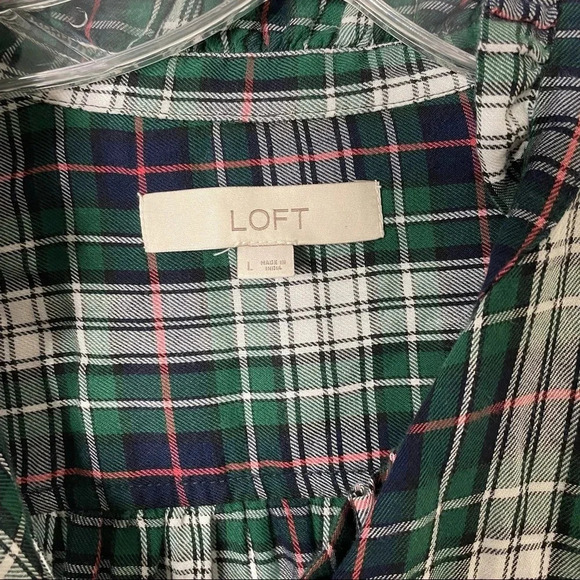 LOFT plaid ruffle preppy boho popover shirt top medium Girlhoodcore academia - Picture 3 of 10